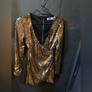Tiger Mist Gold Sequin Ruched Bodycon Dress Sizd Small